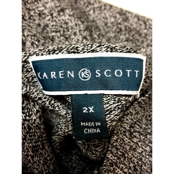 Karen Scott Sweater, Women's Plus Size 2X, seam front mock, black white NWT$49 - Picture 4 of 5